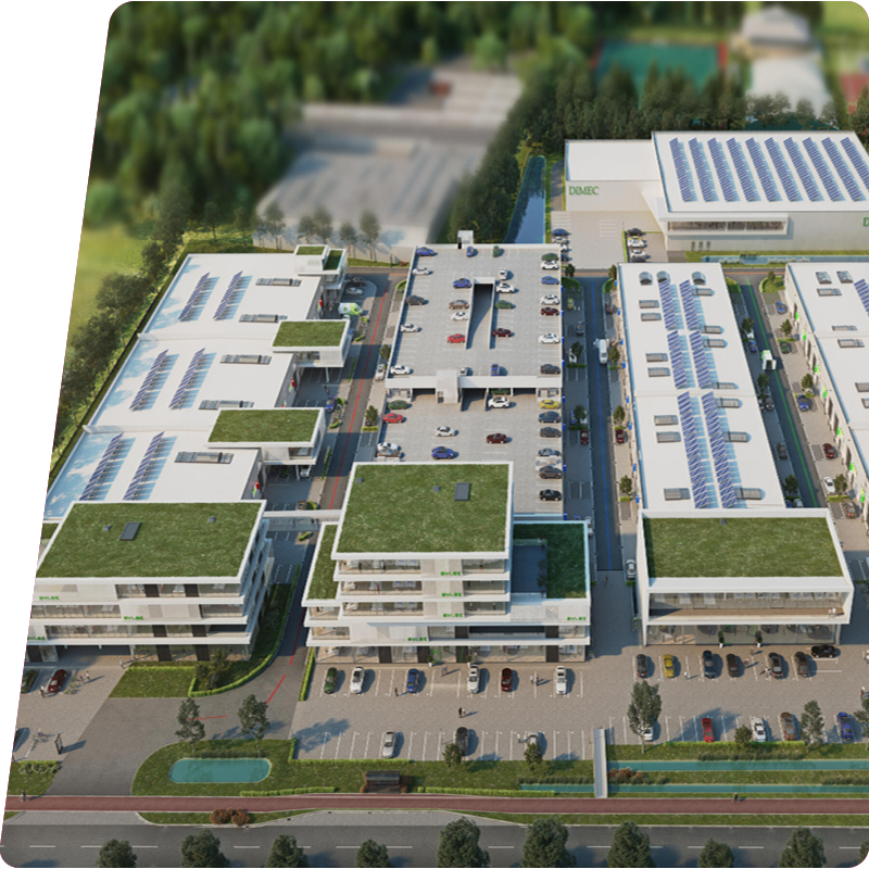 Vue aérienne du Green Business Park Gate 7 à Kontich où se trouve le siège de Beijer Ref Belgium